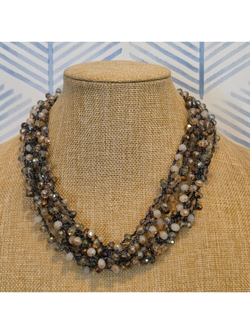 Stella & Ruby Gray Silver Champagne Beaded Multi-Strand Layered 18" Necklace